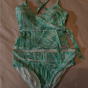 Green Striped women two Piece Swimsuit